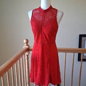 Guess Los Angeles Red Lace Lined Mini Sleeveless Summer Dress